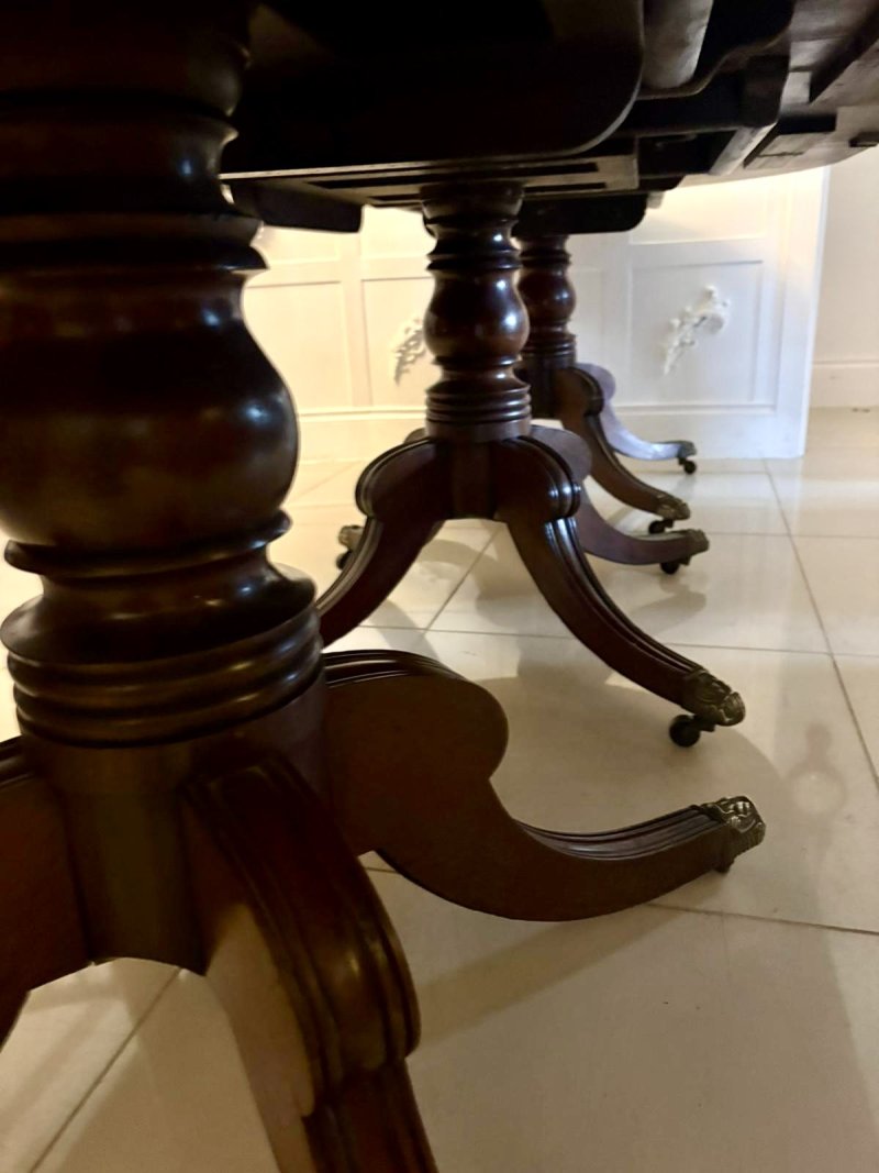 Antique Georgian Three Pillar Mahogany Extending Dining Table 16 Seater - Image 10